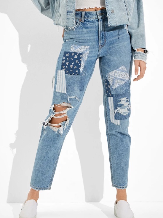 American Eagle Outfitters Denim - American Eagle Outfitters Patchwork Mom Straight Jean